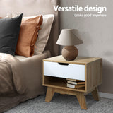 Artiss Bedside Table Wooden Side Table White & Wood