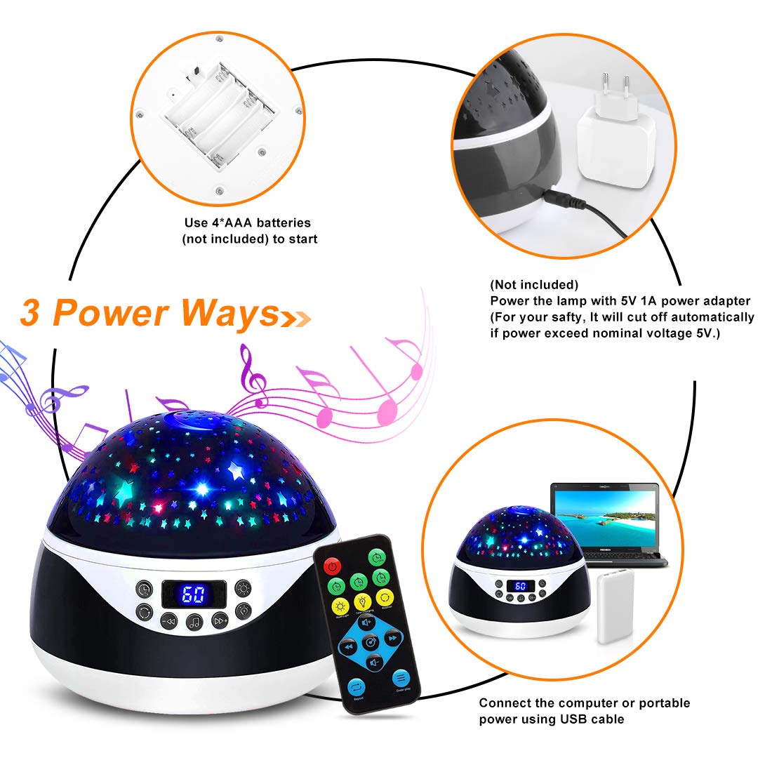 Night Lights with Music & Timer, Star Light Constellation Projector, Sound Machine for Baby Sleeping