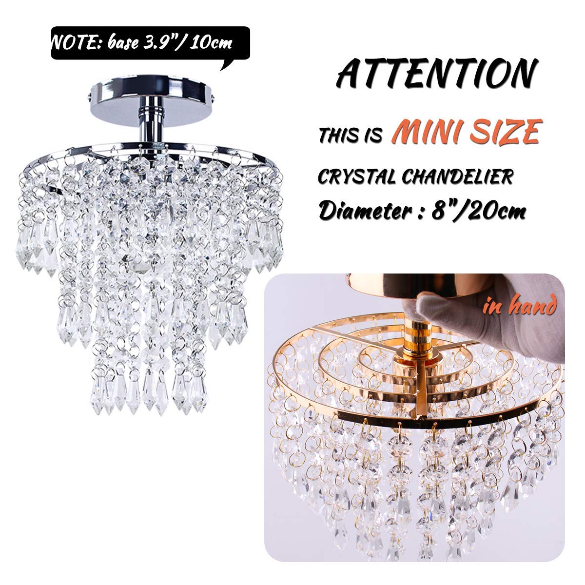 Mini Crystal Chandelier Ceiling Light Fitting Hallway Lights Ceiling Light 3 Tiers Crystal Raindrop Chandelier for Bedroom Living Room Dining Room (Chrome)