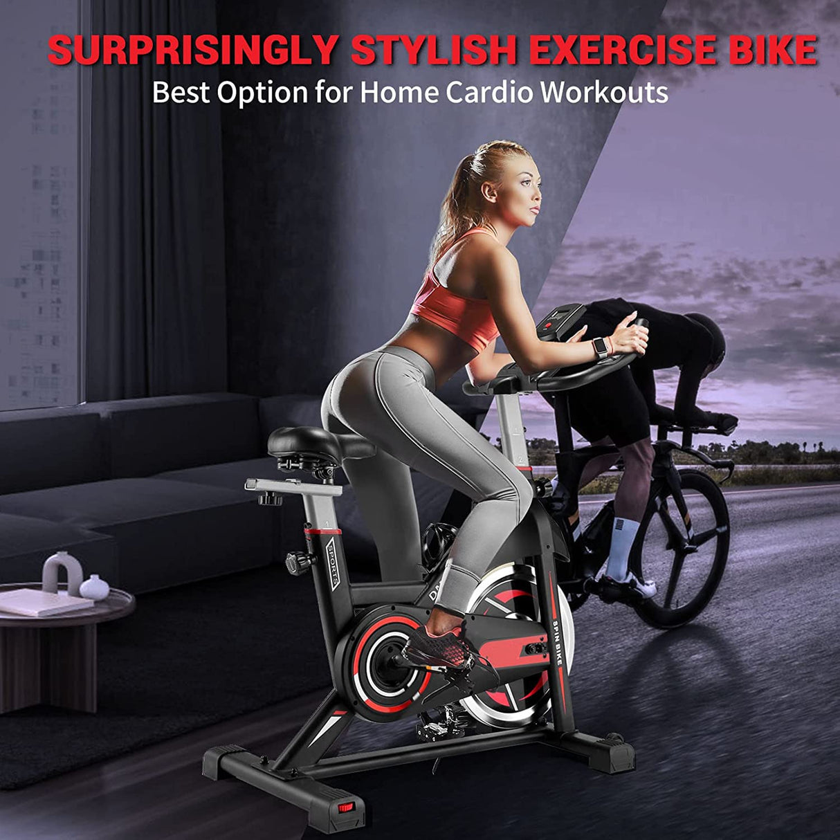 Exercise Bike - Stationary Bike with Heavy Flywheel, Tablet Holder and LCD Monitor, Silent Belt Drive and Comfortable Seat Cushion Indoor Spin Bike for Home Gym Cardio Workout Training