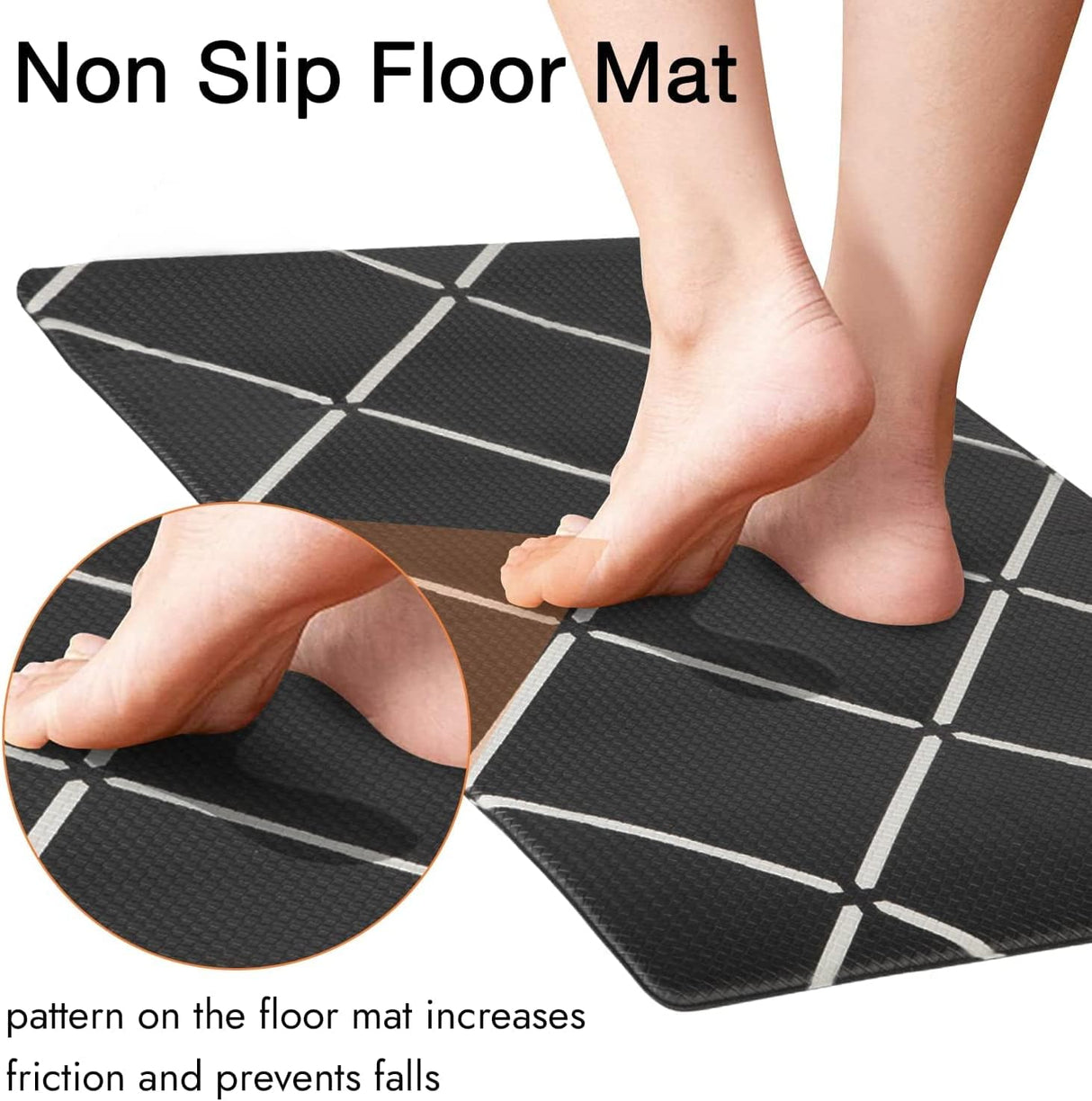 Non Slip Kitchen Floor Mat Anti-Fatigue Waterproof Home Floor Rug PVC Ergonomic Comfort Mat Relieve Plantar Pressure for Long Standing People(Black, 45cm x 180cm)