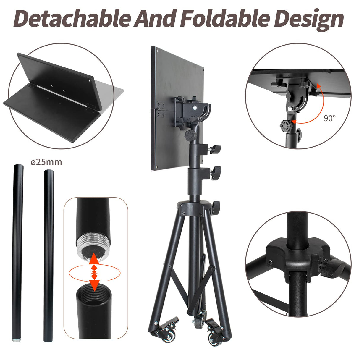 Universal Projector Stand Bracket with Wheels- - Laptop Tripod Adjustable Height 28.5 to 73 Inch with Removable Mouse Tray and Phone Holder, DJ Racks ，Outdoor Movies or Computer Desk Stand