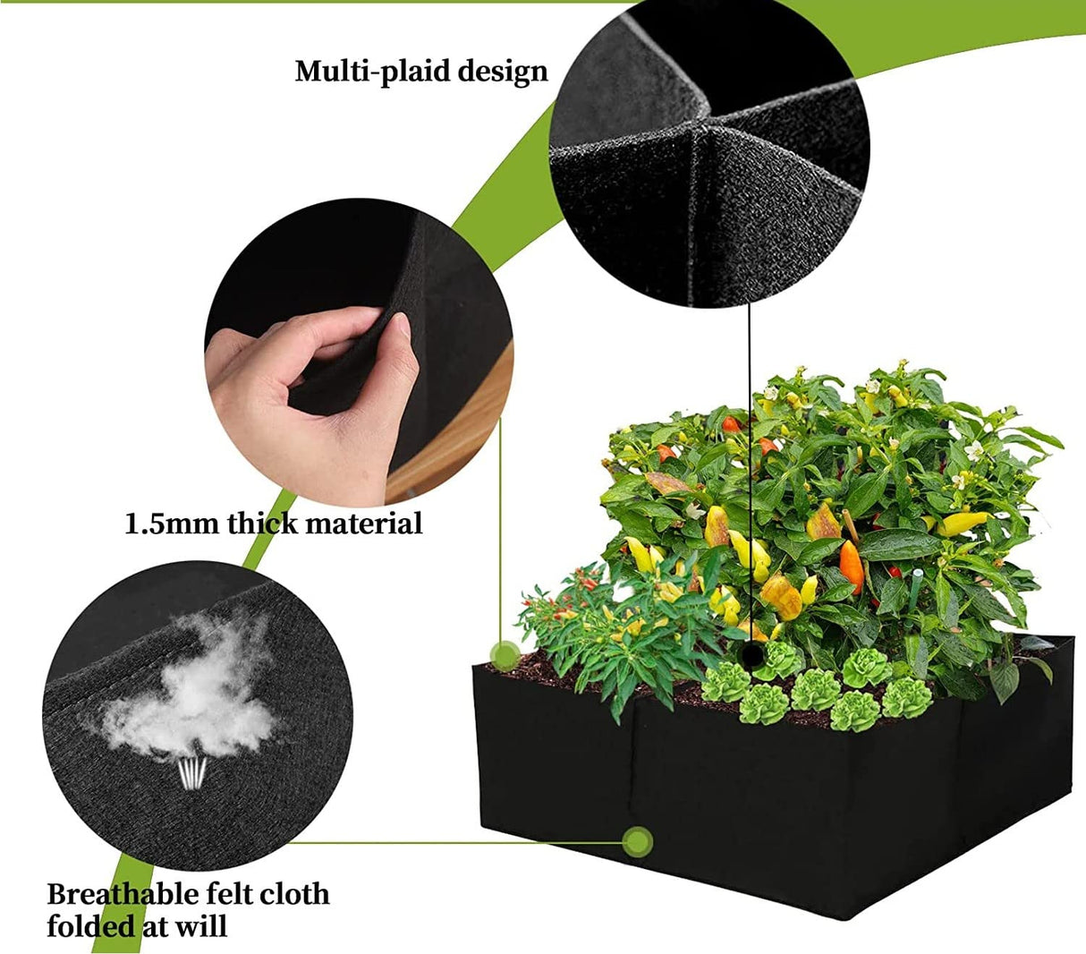 Fabric Raised Garden Bed 128 Gallon 8 Grids Plant Grow Bags Rectangle Planting Container Breathable Planter Raised Beds Outdoor Indoor Gardening