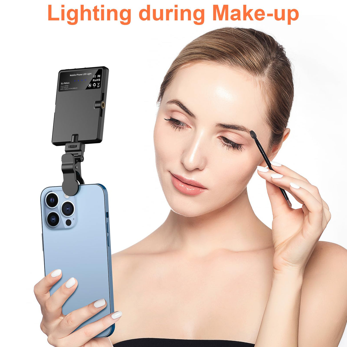 Portable Selfie Light,Rechargable 60 LED Phone Light with Clip & Double 1/4" Screw Hole,2500k-9000K Dimmable Camera Light for iPhone,Android,Laptop,Tablet,Selfie/Video Conference