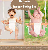 Baby Swing, Baby Seat Swing Canvas, Wooden Hanging Swing Chair for Baby with Safety Belt and Mounting Hardware (White)