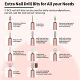 Electric Nail File, 19pcs Efile Kit USB Portable for Acrylic Nails Professional 20000RPM Manicure Drill Machine Tools with 11 Drill Bits Adjustable Speed&Direction.(RoseGold)