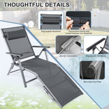 Patio Lounge Chair, Rustproof Aluminum Chaise Lounge Chair with 8-Position Adjustable Backrest, 2-postion Footrest, Comfortable Headrest, Outdoor Folding Reclining Chair for Outside