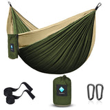 Hammock Camping Portable Single Hammocks for Outdoor Hiking Travel Backpacking - 210D Nylon Tree Tent Swing Beds for Backyard & Garden Hammock 55''W108''L (Olive/Dark Khaki)