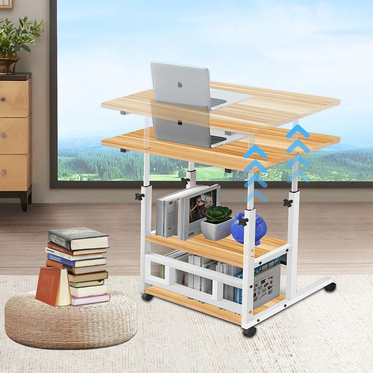 Adjustable Height Standing Large Desk,Portable Laptop Computer Desk,Office Furniture Small Spaces Desk Sofa Bedside Desk Learn Play Game Desk,Wheels Movable Storage Desk