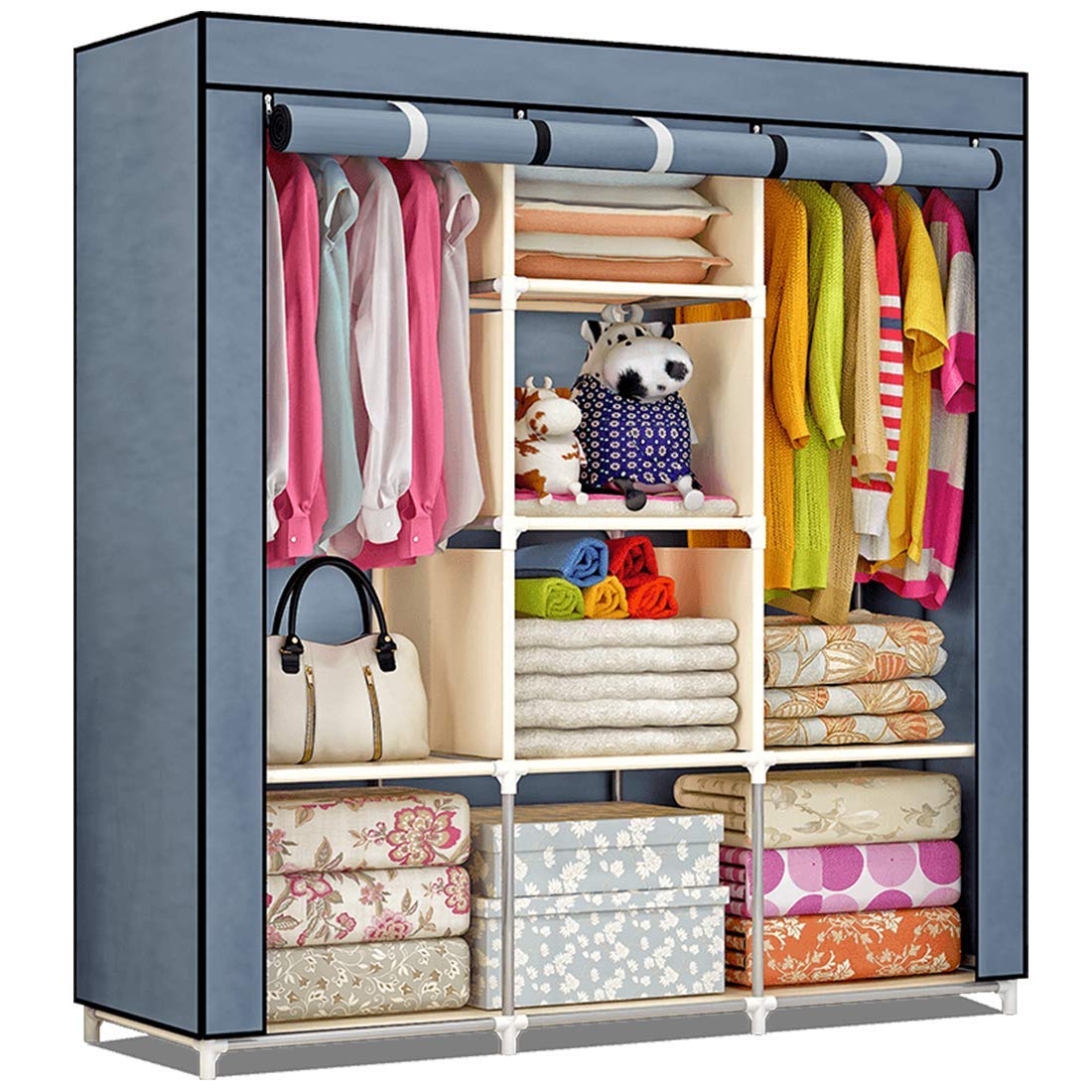 Portable Clothes Closet Canvas Wardrobe Storage Organiser Kids Rack Garment