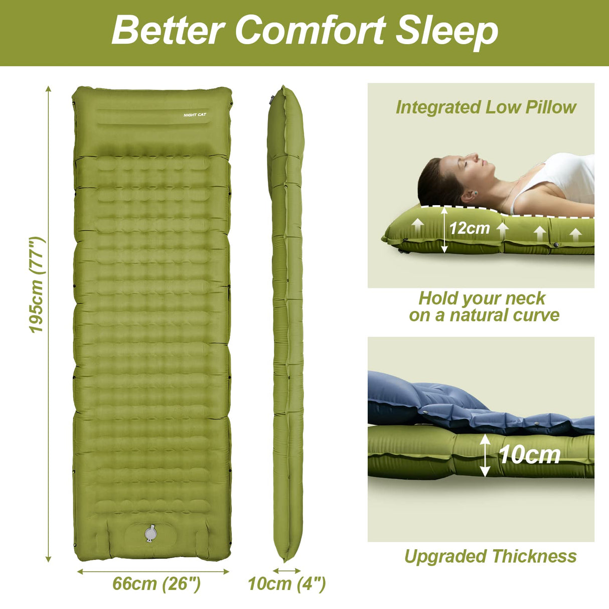 Inflatable Sleeping Pads Mat Bed 10cm Thick Air Mattress with Foot Pump and Pillow for Camping Backpacking Hiking Ultra-Light Compact Comfortable Extendable 4 Seasons