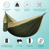 Hammock Camping Portable Single Hammocks for Outdoor Hiking Travel Backpacking - 210D Nylon Tree Tent Swing Beds for Backyard & Garden Hammock 55''W108''L (Olive/Dark Khaki)