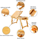 Laptop Desk Newvante Table Adjustable 100% Bamboo Foldable Breakfast Serving Bed Tray w' Tilting Top Drawer