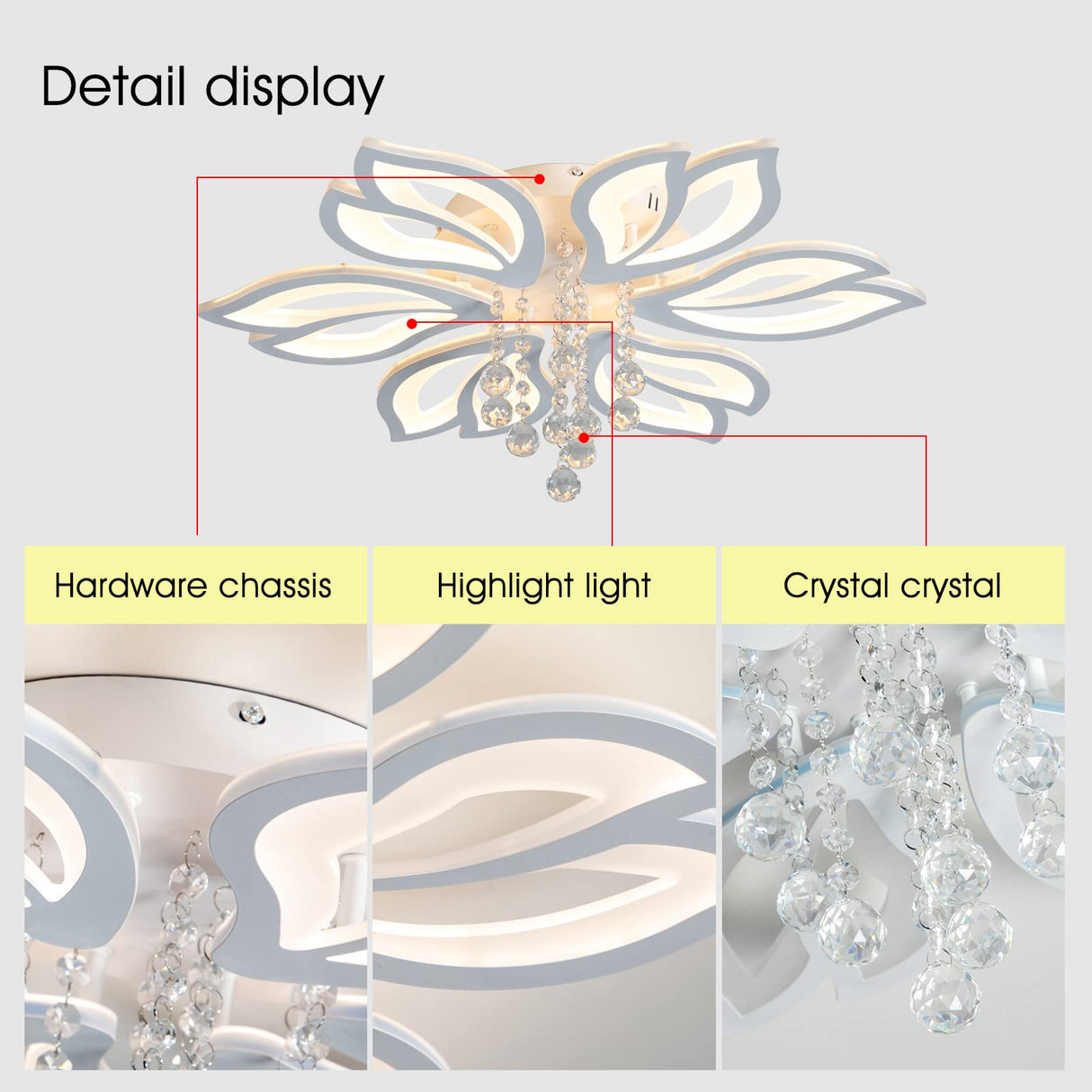 Dimmable Modern Ceiling Light, 56W LED Flower Ceiling Lamp, White Acrylic Flower Light Fixture, 6-Head Flush Mount Chandelier Ceiling with Remote, Ideal for Bedroom Kitchen Dining Room Lighting