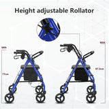 Classic Rolling Walker Mobility Aid Rollator with Seat Padded Backrest (4 wheels Blue)