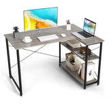 L-Shaped Desk, 120 cm Writing Study Laptop Desk with Adjustable Storage Shelves, Modern Home Office Desk, Corner Computer Desk, for Bedroom Study Room Living Room, Space-Saving, Gray (Gray)