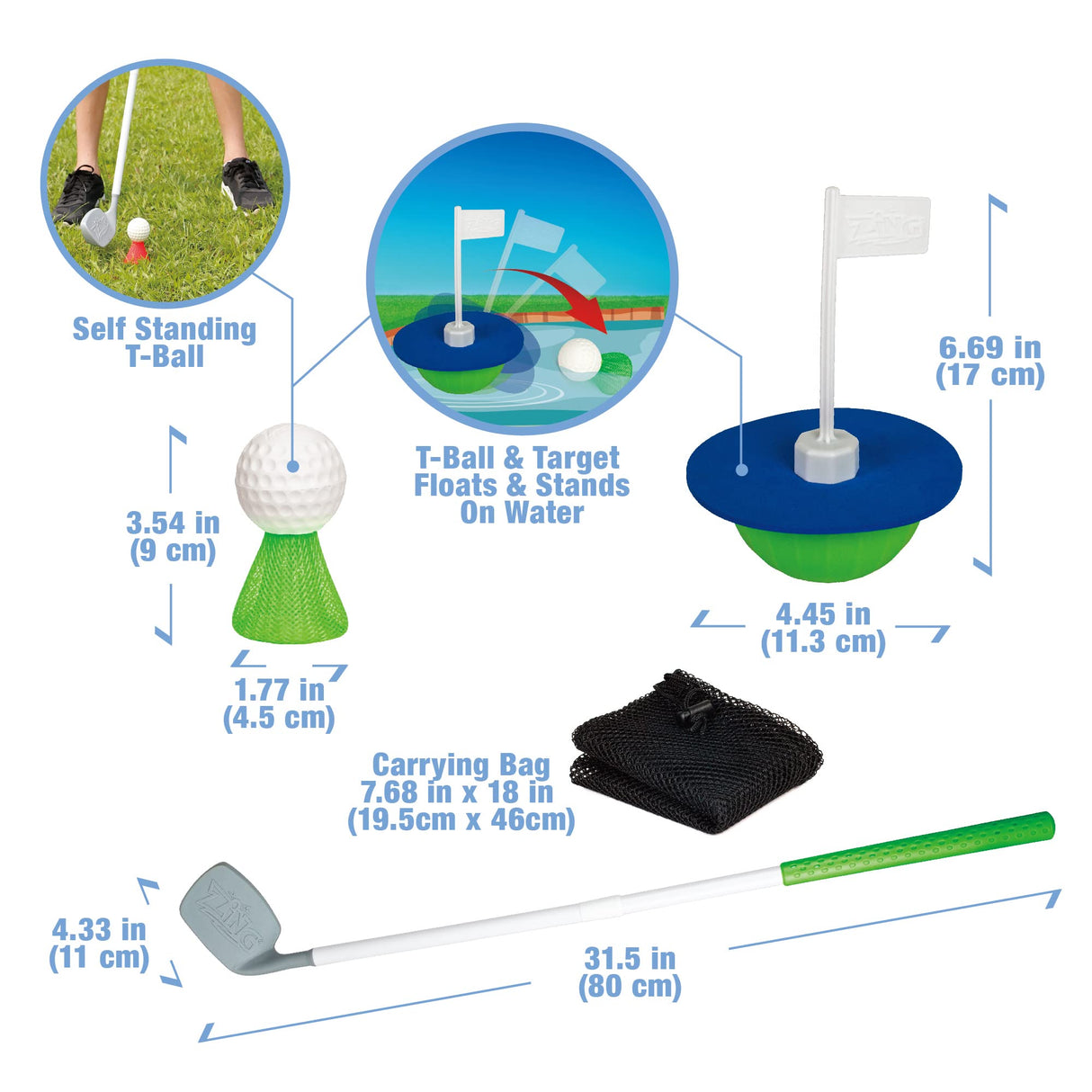 Backyard Kids Golf Set, Includes 2 Golf Clubs, 4 Balls, 1 Flag Target and 1 Carrying Bag, for Indoor and Outdoor Play