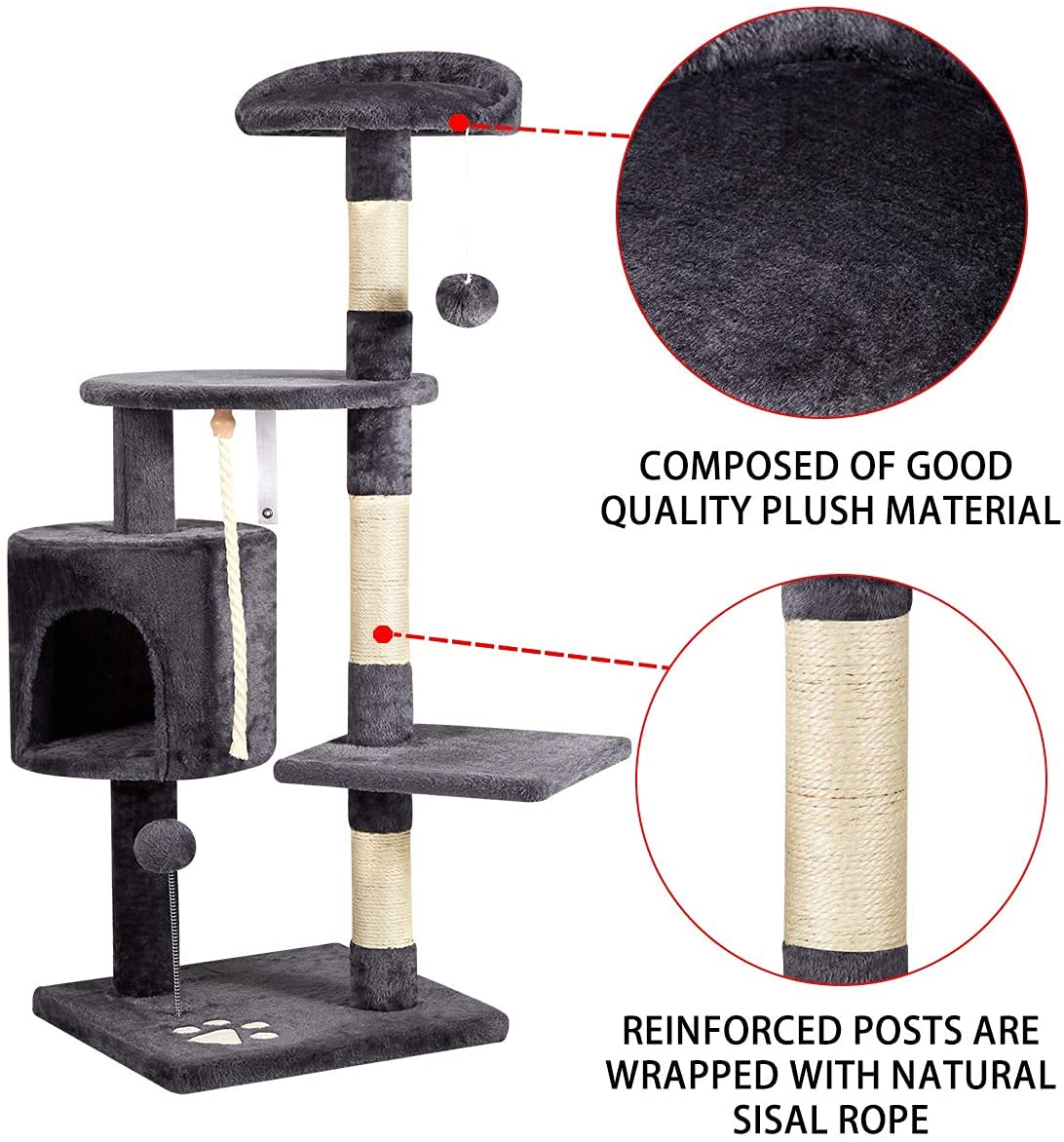 Multi-Level Cat Tree Tower Condo with Cat Scratching Post Cozy Hammock and Baskets,Kitty Activity Center Kitten Play House, Cat Tower Furniture for Kitty (Cat Tree B, Grey)