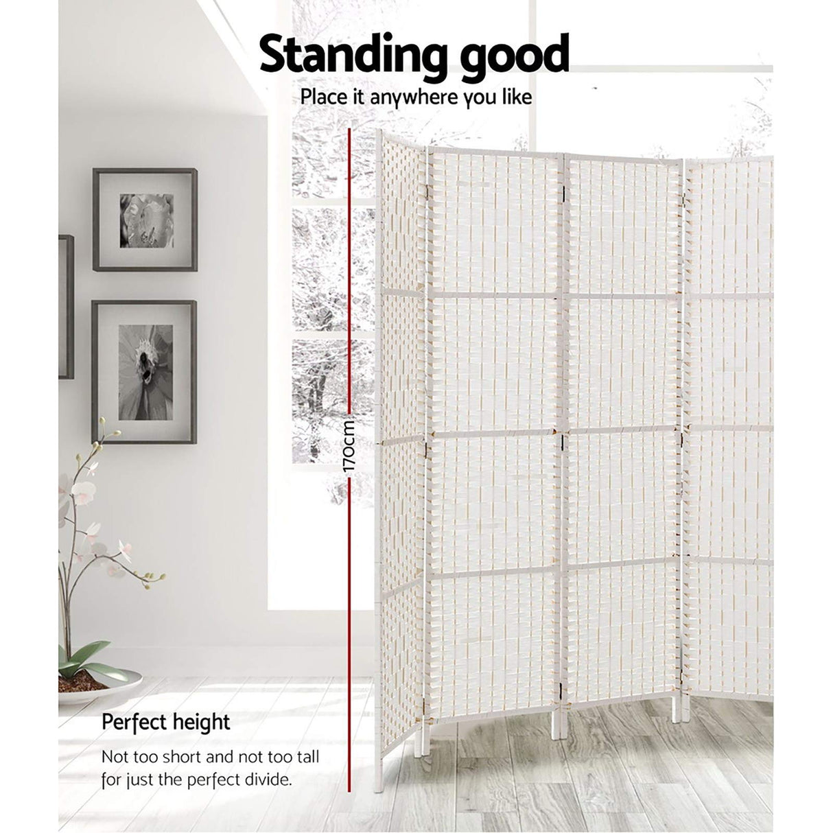 Artiss 4 Panel Screen Room Divider Pine Wood Partition Stand - White