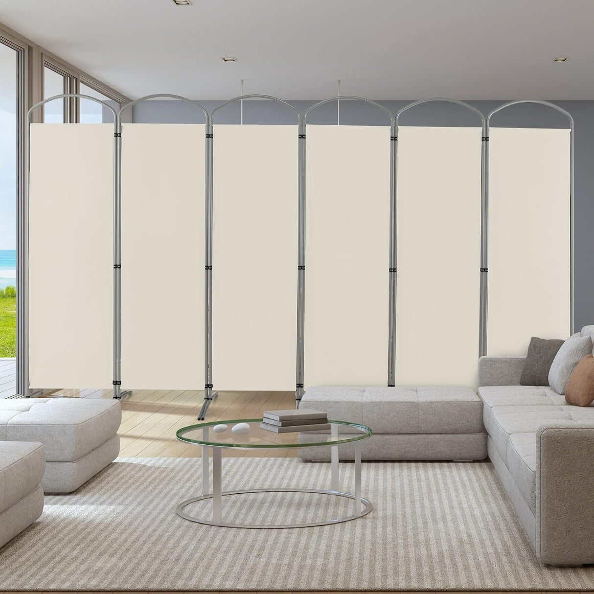 6-Panel Folding Room Divider, Privacy Screen, Portable Polyester Fabric Wall Divider and Separator, Freestanding Privacy Protection for Living Room, Bedroom, Office