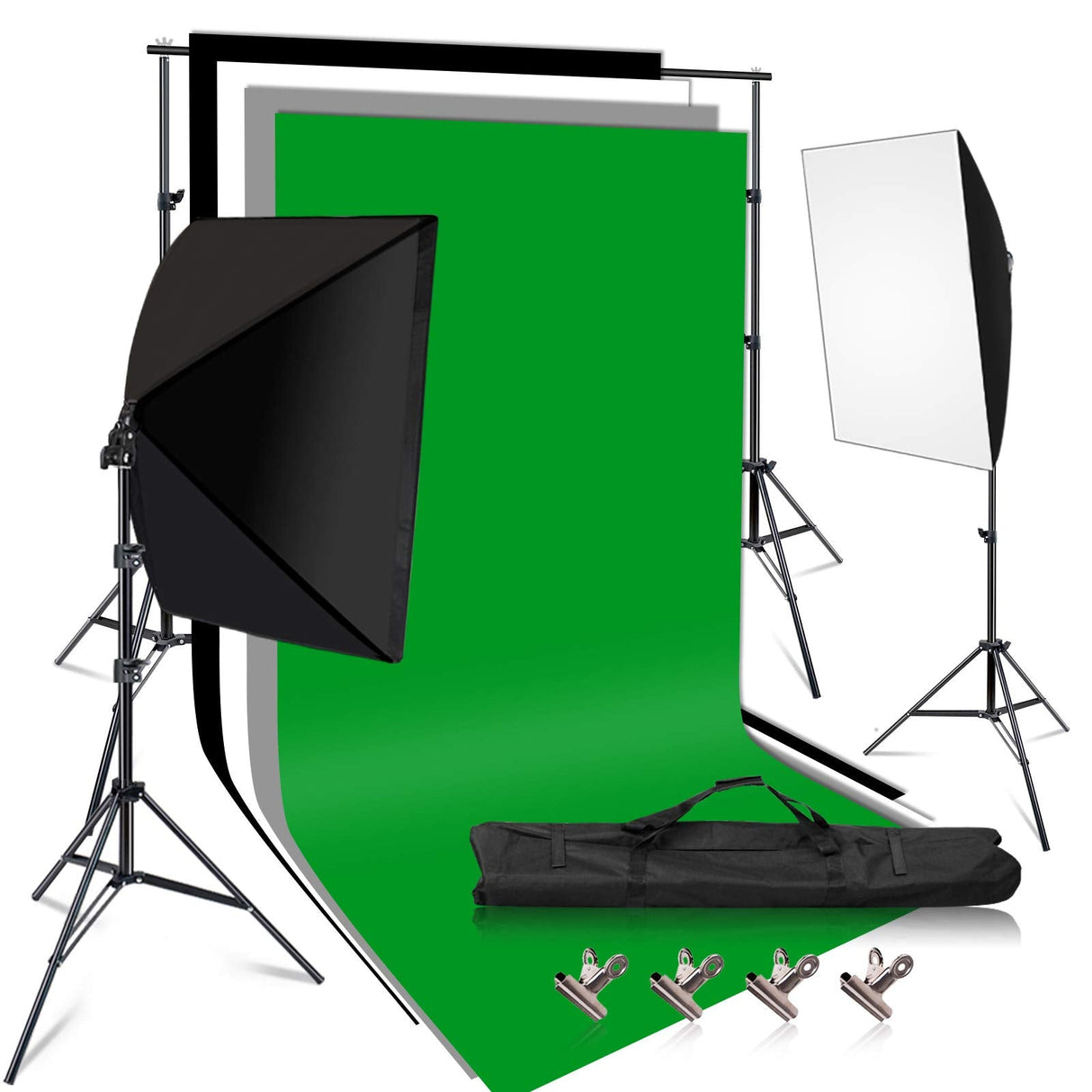 Photo Studio Soft Box Lighting Kit, Bulb Lamp 2 Reflectors for Portrait Product Fashion Shooting Professional Photography Continuous Light Studio Equipment. (softbox+ Backdrop Lighting kit)