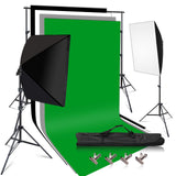 Photo Studio Soft Box Lighting Kit, Bulb Lamp 2 Reflectors for Portrait Product Fashion Shooting Professional Photography Continuous Light Studio Equipment. (softbox+ Backdrop Lighting kit)