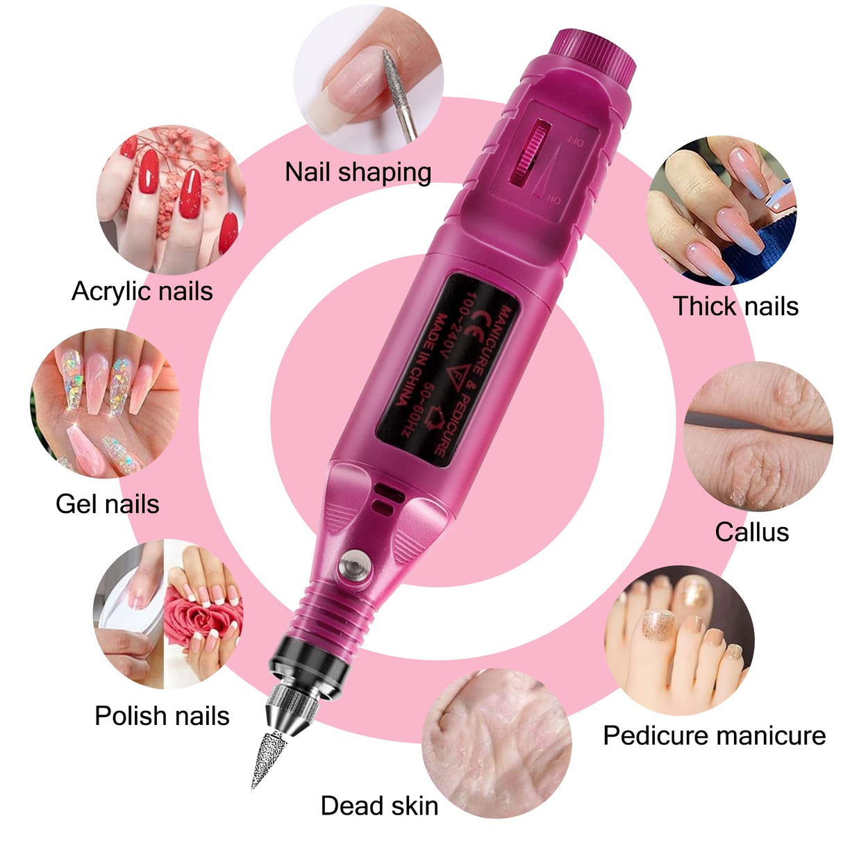 Electric Nail Drill Kit, 48Pcs USB Portable Electric Nail Drill Machine, Electric Nail File for Acrylic, Gel Nails, Manicure Pedicure Tools with 48 Drill Bits and Sanding Bands