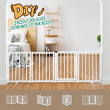 Wooden Pet Safety Gate Free Standing Walk Over Dog Gate,Retractable Puppy Playpen,Enclosure Security Fence for Dog Stair Doorway Barrier with Door Indoor,236CM Extra Width 80CM Tall,White