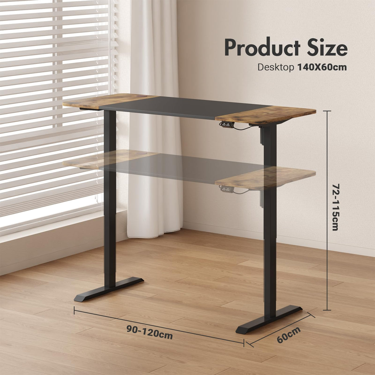 Electric Standing Desk,Ergonomic Sit Stand Desk Height Adjustable Motorised Computer Workstation 140cm Splice Desktop