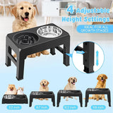 Elevated Raised Slow Feeder Dog Bowls, 4 Height Adjustable Dog Bowls Sstand with Stainless Steel Dog Water Bowl and Dog Slow Feeder Non-Slip Dog Food Bowls for Large Medium Small Dogs and Pets (Black)