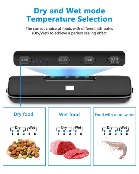 Vacuum Sealer Machine, Automatic Food Sealer With Air Sealing System, Dry & Moist Modes, Led Indicator Light, Food Vacuum Sealer for Food Preservation,package with 15 Pack Vacuum Sealer Bags