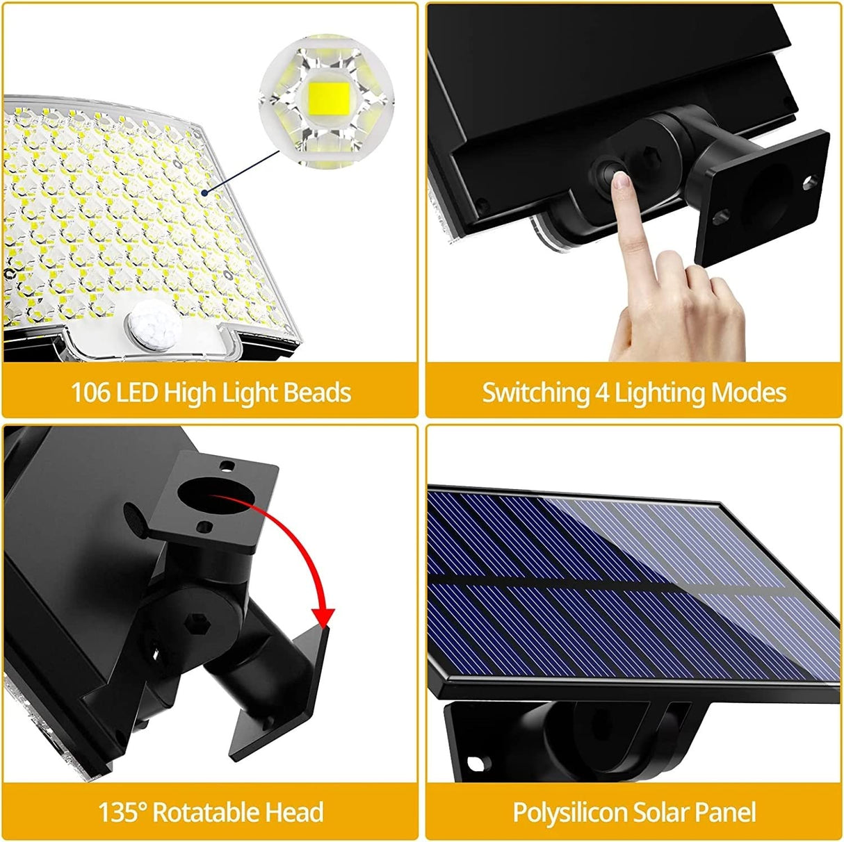 106 LED Solar Motion Sensor Light Outdoor IP65 Wall Security Garden Flood Lamp