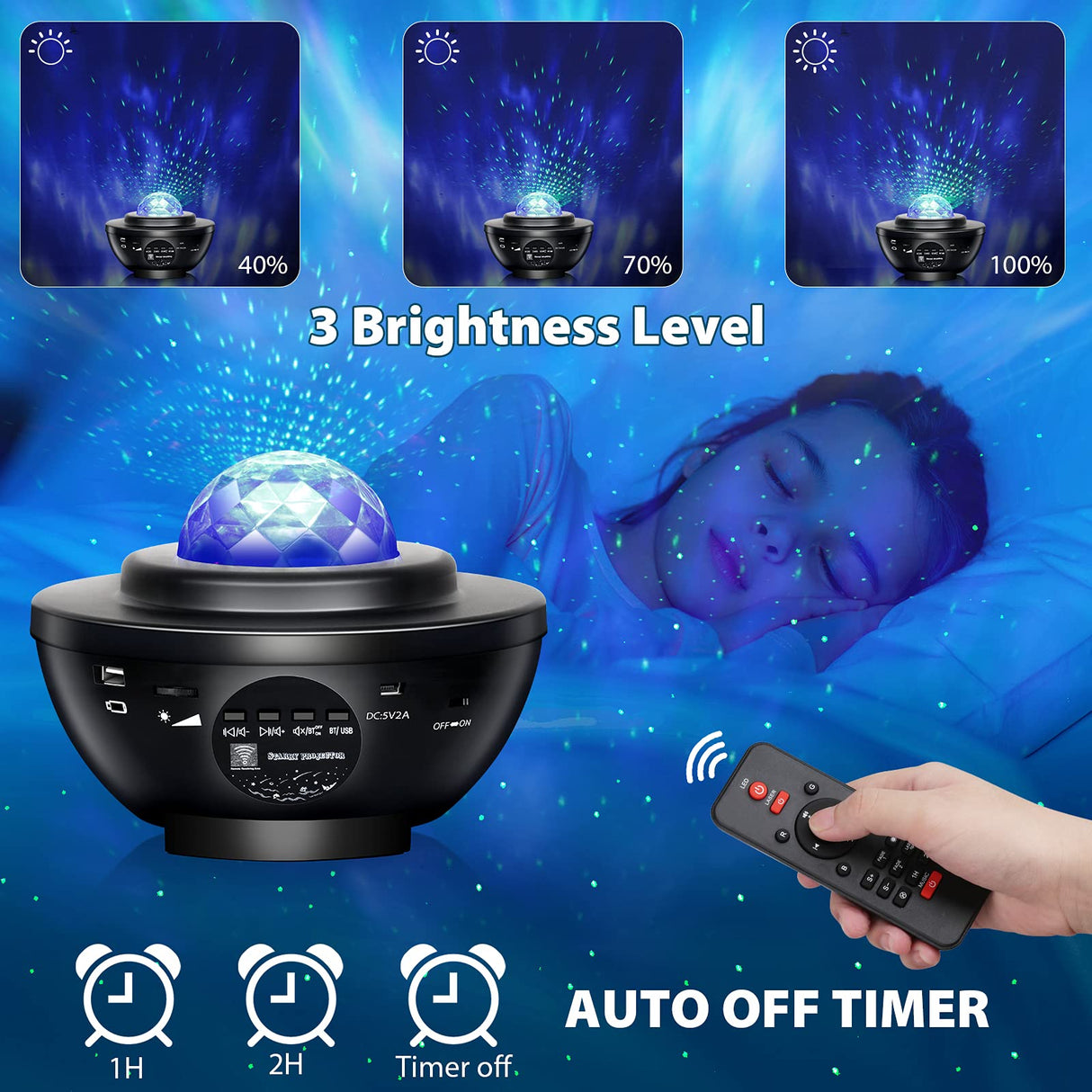 Star Projector Night Light Ocean Wave with Bluetooth Music Speaker