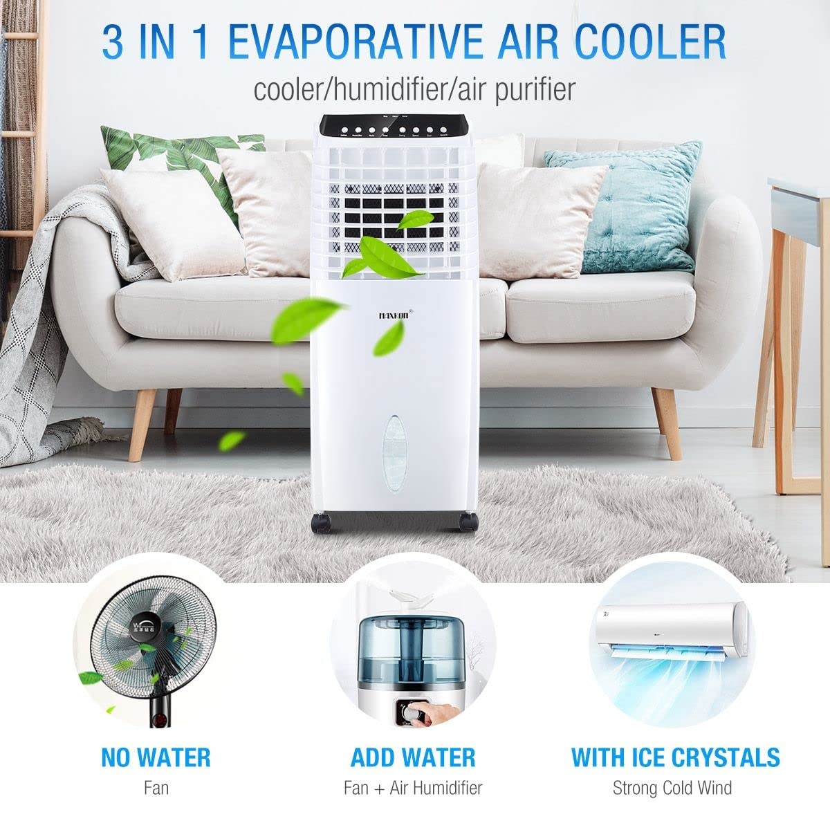 10L Evaporative Air Cooler, Portable Air Conditioner Fan with Ionizer/Humidifier Remote Control Conditioner for Home Use