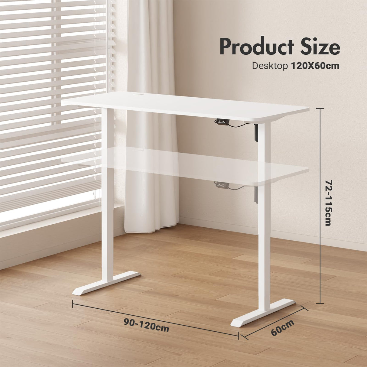 Electric Standing Desk,Ergonomic Sit Stand Desk Height Adjustable Motorised Home Office Computer Workstation 120cm White Desktop and White Frame