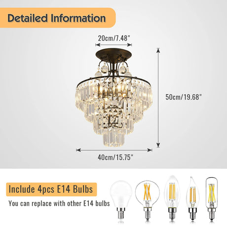 Modern Crystal Chandeliers D40cm H50cm 3 Colors Hanging Pendant Staircase Lighting 4 Bulbs Included Flush Mount Ceiling Chandelier Fixture for Dining Room Living Room Bedroom Entryway Stairwell