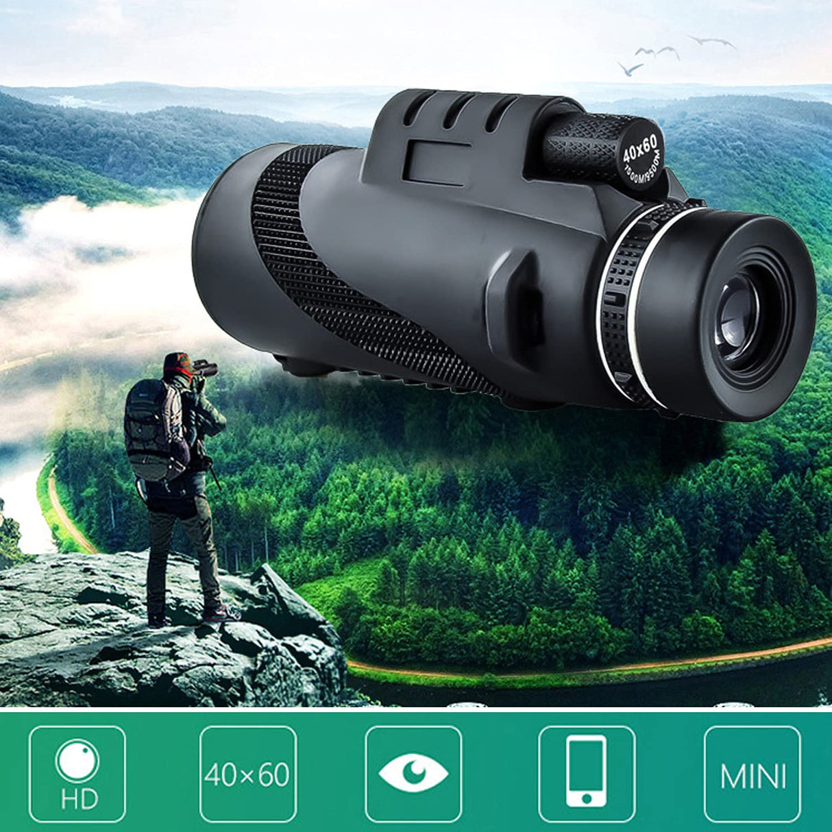 Monocular Telescope BAK4 Prism,40×60 HD,with Phone Adapter and Tripod,Use to Bird Watching,Scenery,Concert,Camping,Travel