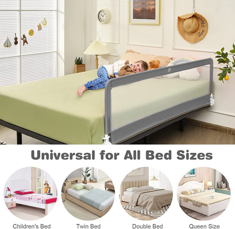 Bed Rails for Toddlers, 180cm Extra Long, Swing Down Bed Guard w/Safety Strap for Convertible Crib, Folding Baby Bedrail for Kids Twin, Double, Full Size Queen & King Mattress