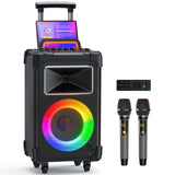 Karaoke Machine, 10" Woofer Big Bluetooth Karaoke Speaker, Portable Party Speaker with 2 Wireless Mics, Party Lights & Bass/Treble/Echo Adjustment, Supports Vocal Cut, TWS/Bluetooth/REC/USB/TF/AUX