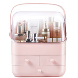 Pink Makeup Organizer Holder Cosmetic Storage Box with Dust Free Cover Portable Handle,Fully Open Waterproof Lid, Dust Proof Drawers,Great for Bathroom Countertop Bedroom Dresser