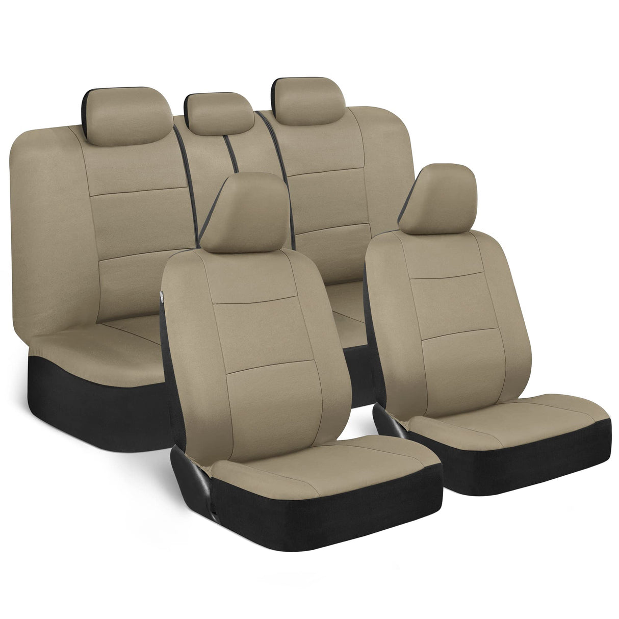 Car Seat Covers Full Set in Solid Beige – Front and Rear Split Bench Seat, Easy to Install for Auto Trucks Van SUV Car