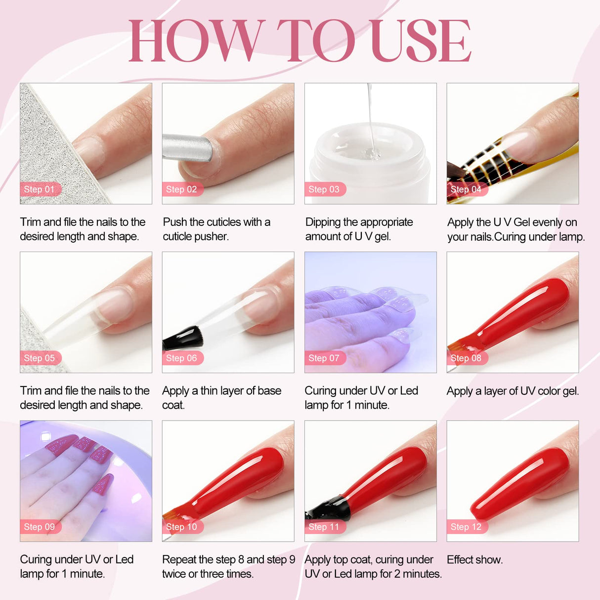 Gel Nail Starter Kit with LED U V Nail Lamp,6 Pcs Soak Off UV Color Gel Nail Polish White Pink Clear UV Acrylic Extension Gel Nail Set Base and Glossy Top Coat Matte Gel Nail Set Complete