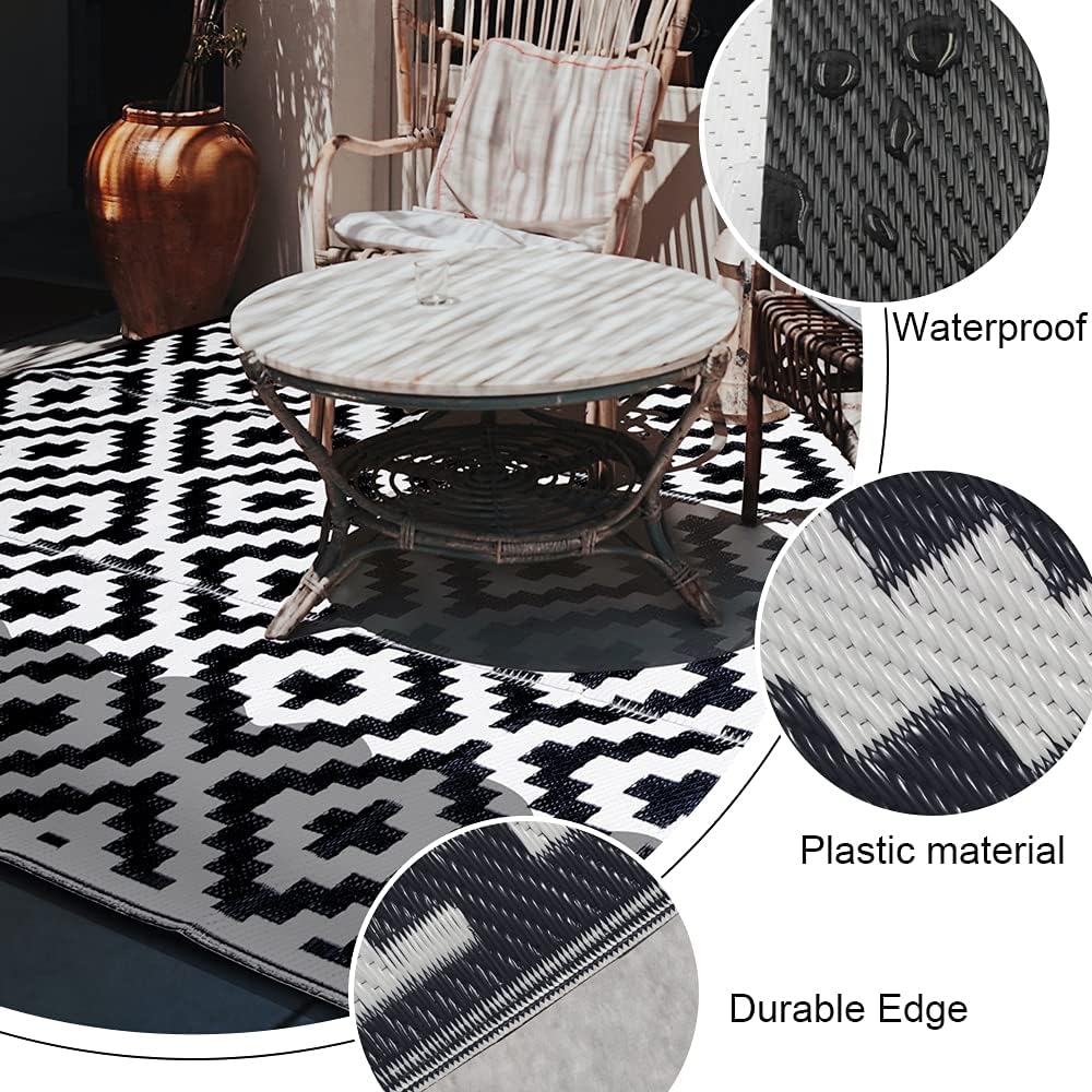 Reversible Mats, 150 * 245cm Plastic Straw Rug, Modern Area Rug, Large Floor Mat and Rug for Outdoor