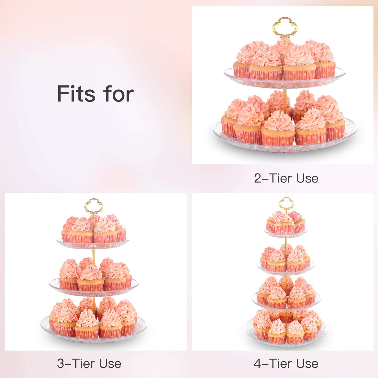 4-Tier Cupcake Stand Elegant Plastic Pastry Serving Platter Metal Struts Stable Dessert Tower Display Rack for Wedding Birthday Tea Party Baby Shower Ceremony (4 Tier Gold)