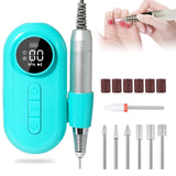 Professional Nail Drill 35000rpm Rechargeable Portable Nail Drill with 7-Position Drill and Sanding Belt, Cordless Electric Nail File for Acrylic Gel Grinding Polishing, Manicure and Pedicure (Blue)