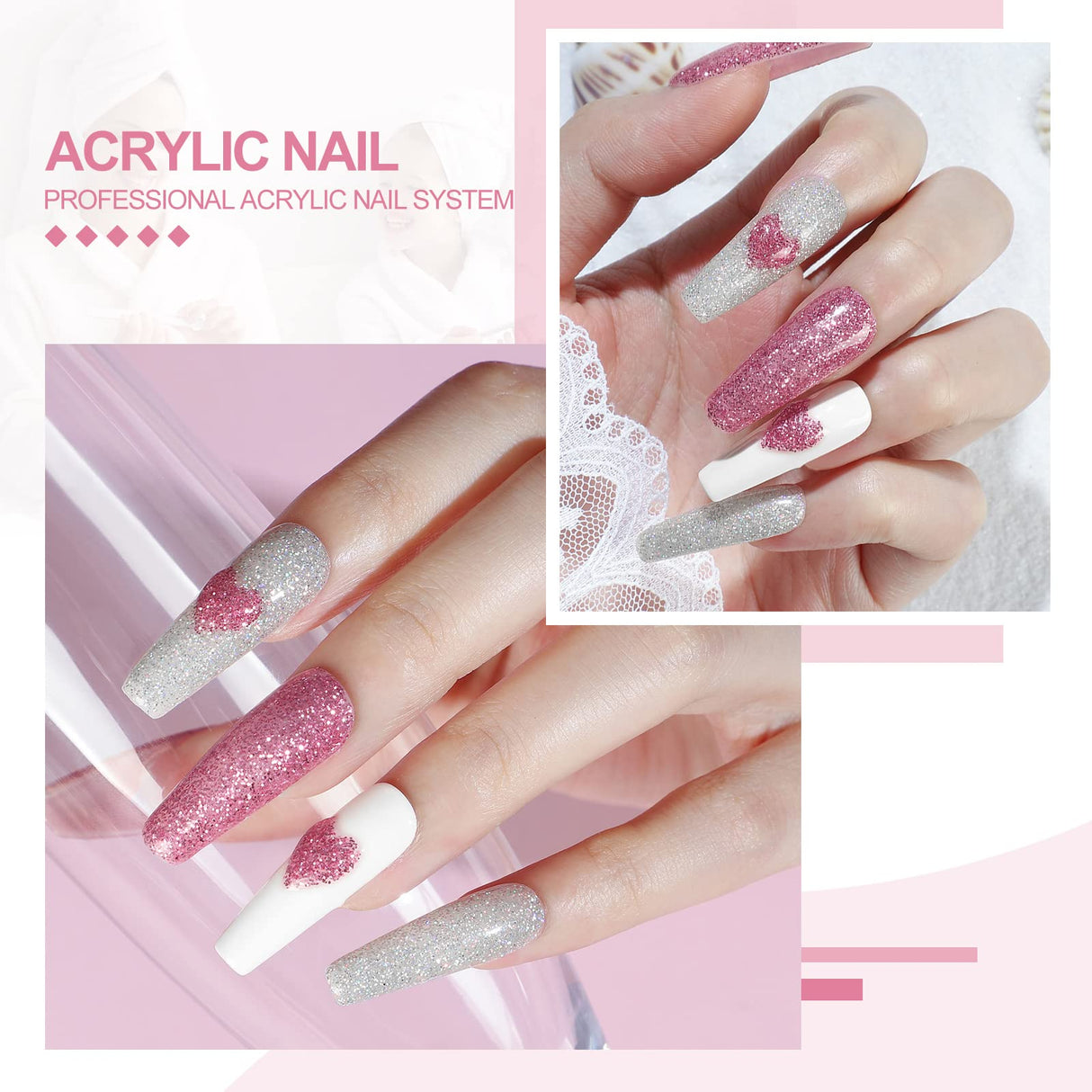 Acrylic Nail Kit, 3 Pcs Acrylic Powder Acrylic Liquid,Acrylic Nail Brush Nail Art Rhinestones False Nail Tips Manicure Tools for Nail Extension