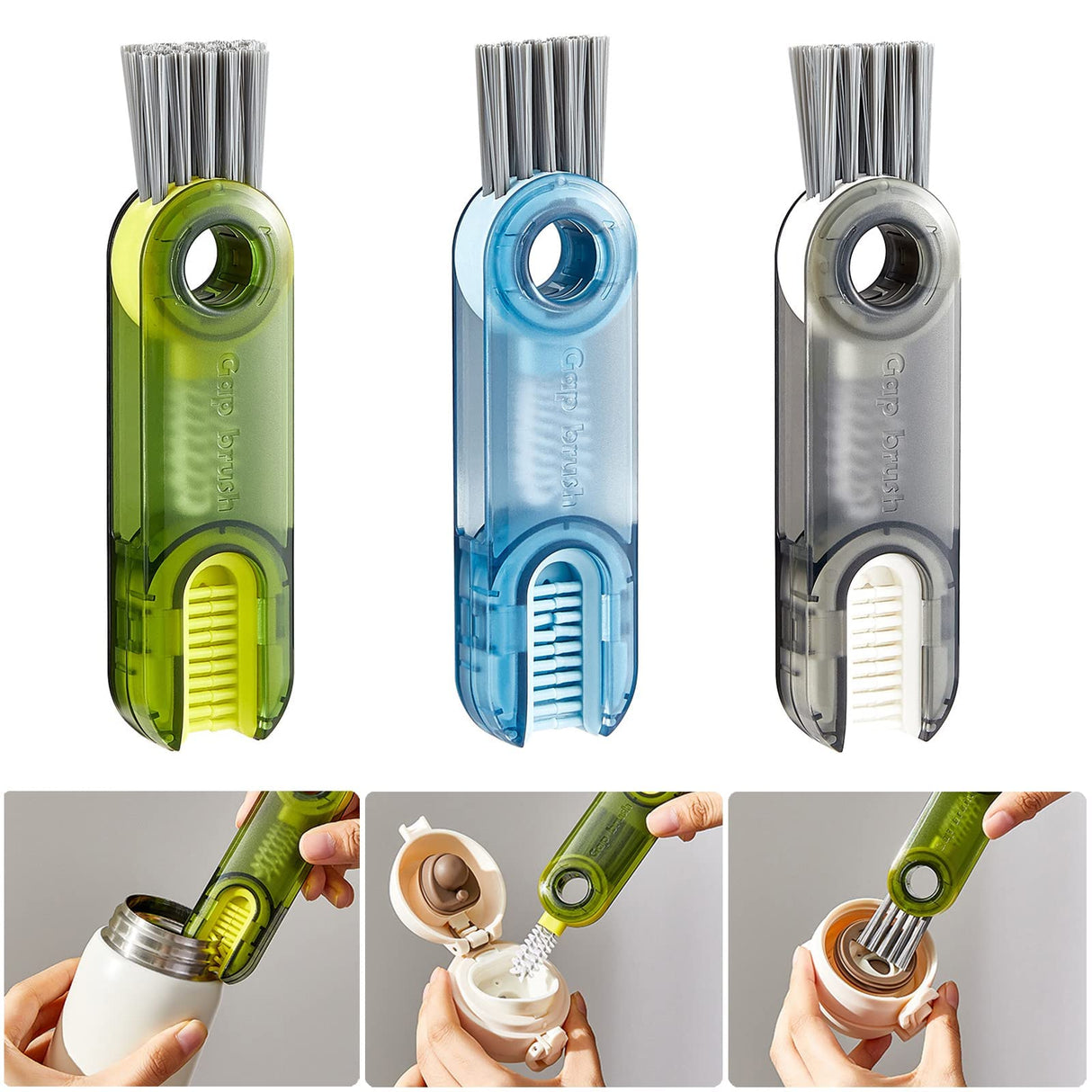 3 in 1 Multifunctional Cleaning Brush,Tiny Bottle Cup Lid Detail Brush,Multipurpose Bottle Gap Cleaner Brush,Cup Lid Crevice Cleaning Brush for Water Bottle,Nursing Bottle,Cups