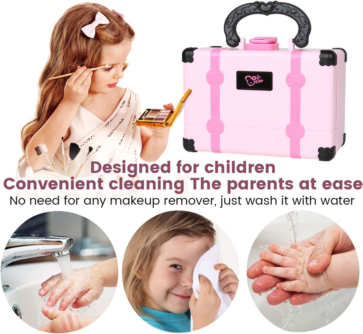 33PCS Kids Makeup Toy Kit, Washable Princess Pretend Play Makeup Beauty Toy Set Real Cosmetic, Safe & Non-Toxic Portable Makeup Box for Girls Over 3 Years Old