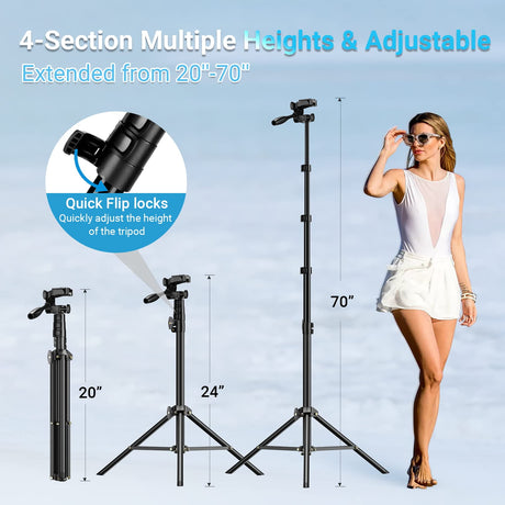 178CM Cell Phone Tripod, Selfie Stick Tripod with Remote for iPhone, 360° Portable Camera Stand Fit for GoPro Pole/iPhone/Android/Camera/Ring Light, Live Stream/Vlogging/Photography.