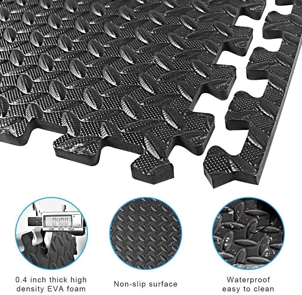 Puzzle Exercise Floor Mat, EVA Interlocking Foam Tiles Exercise Equipment Mat with Border for Home Gym Flooring Exercise Workouts 6-Pack